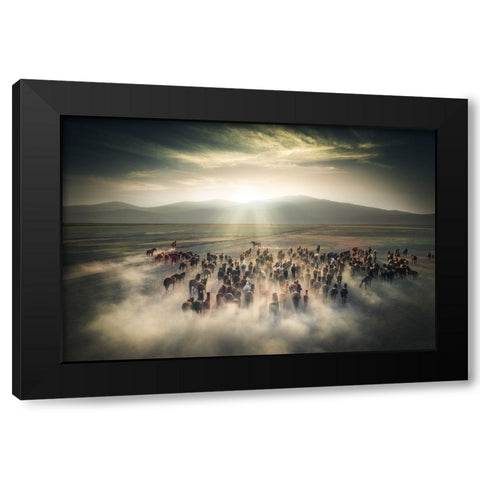 Wild Horses Black Modern Wood Framed Art Print with Double Matting by Cevik, Cuma