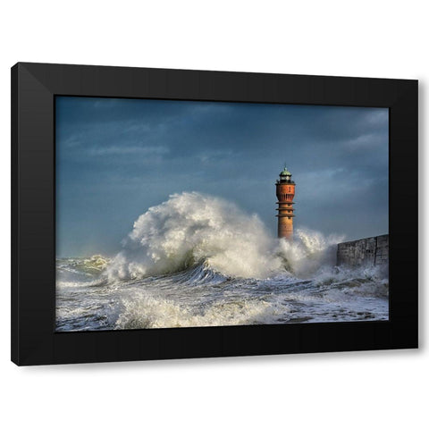 La Puissance Des Vagues Black Modern Wood Framed Art Print by Pecqueux, Stephane