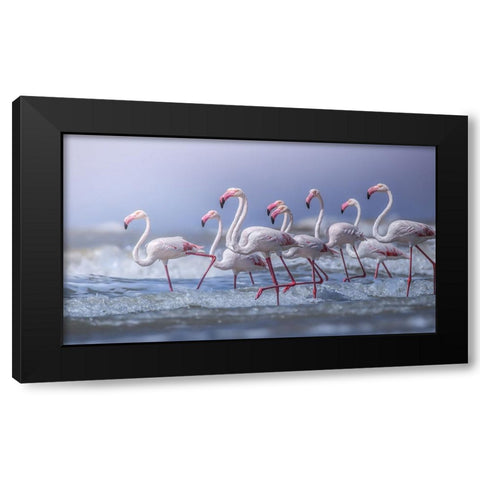 Beach Marathon Black Modern Wood Framed Art Print with Double Matting by Wedpathak, Rahul