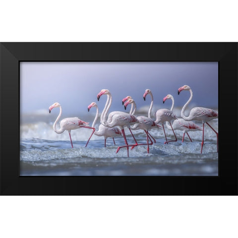 Beach Marathon Black Modern Wood Framed Art Print by Wedpathak, Rahul
