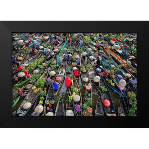 Lokbaintan Floating Market Festival Black Modern Wood Framed Art Print by Maududdin, Fauzan