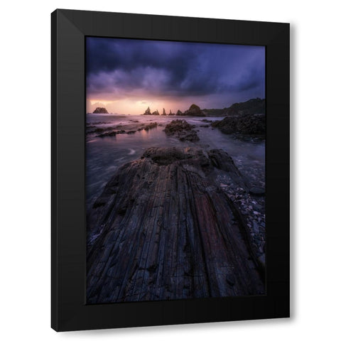 Sunset In Gueirua Black Modern Wood Framed Art Print by Ruiz Dueso, Jorge