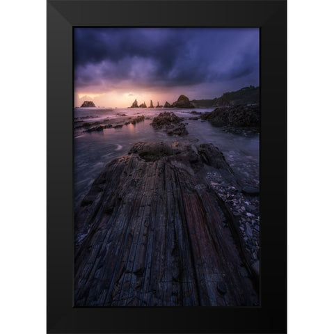 Sunset In Gueirua Black Modern Wood Framed Art Print by Ruiz Dueso, Jorge