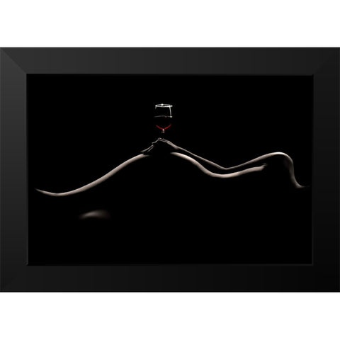 Bodyscape: Wine Tasting Black Modern Wood Framed Art Print by Sungkono, Heru