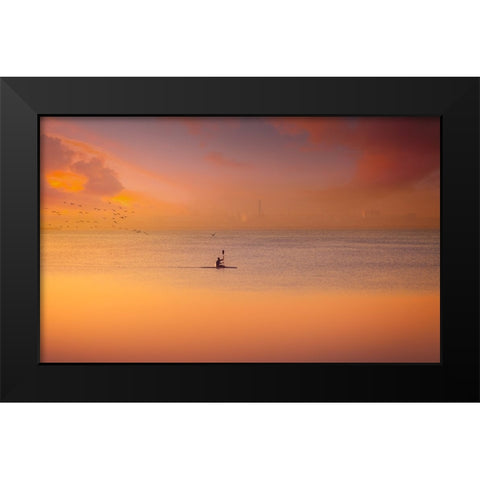 Albufera Kayaking At Sunset 7D17 Black Modern Wood Framed Art Print by joanaduenas