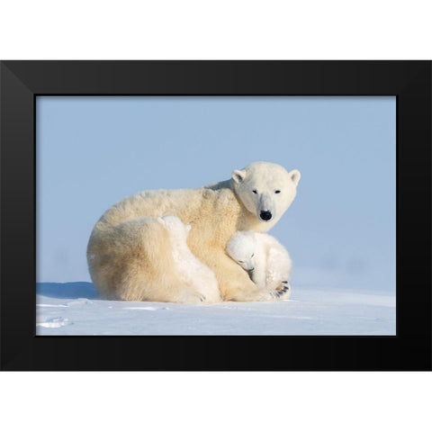 Warm Embrace Black Modern Wood Framed Art Print by Hao, Jiang