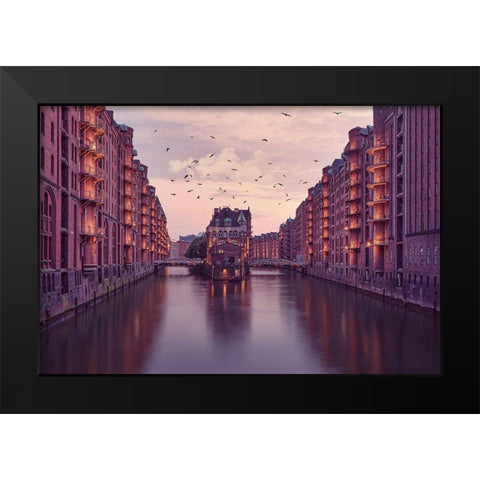 City Of Warehouses Black Modern Wood Framed Art Print by Kreiten, Mike