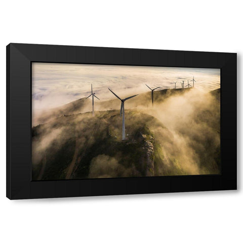 Wind Farm Black Modern Wood Framed Art Print by Liaoyuhan