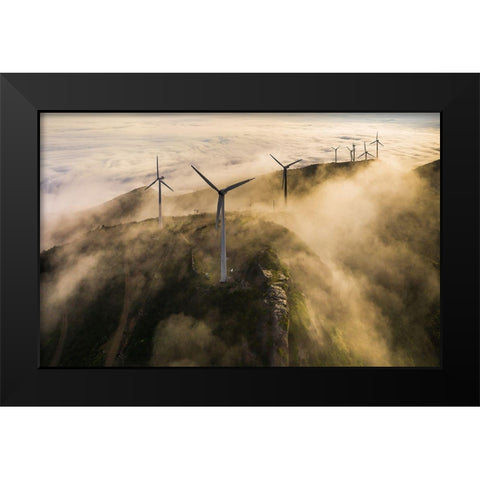 Wind Farm Black Modern Wood Framed Art Print by Liaoyuhan