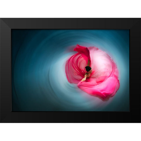 Pink Ballerina Black Modern Wood Framed Art Print by Abu, Dekel