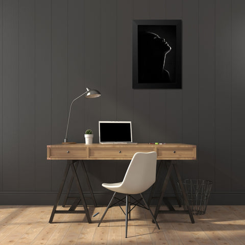 Chin Up Black Modern Wood Framed Art Print by Sungkono, Heru