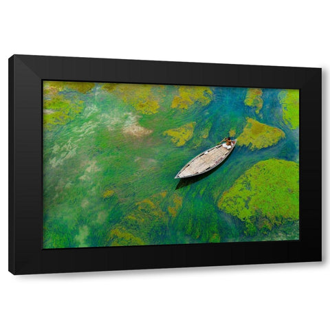 Crossing The Baral River Black Modern Wood Framed Art Print by Hassan, Tanveer