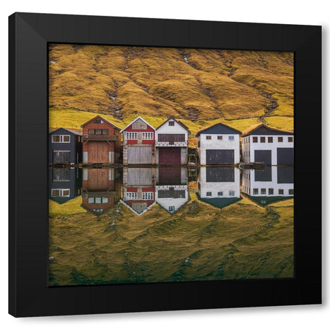 Fishing Huts Black Modern Wood Framed Art Print with Double Matting by Santos, Carlos Grury