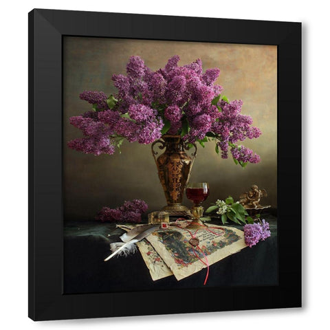 Still Life With Flowers Black Modern Wood Framed Art Print with Double Matting by Morozov, Andrey