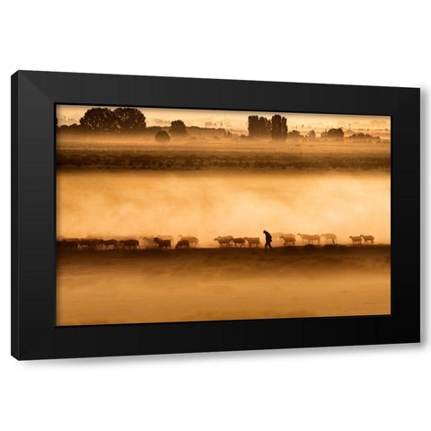 Shepherd-Hard Life Black Modern Wood Framed Art Print with Double Matting by Durmusceylan