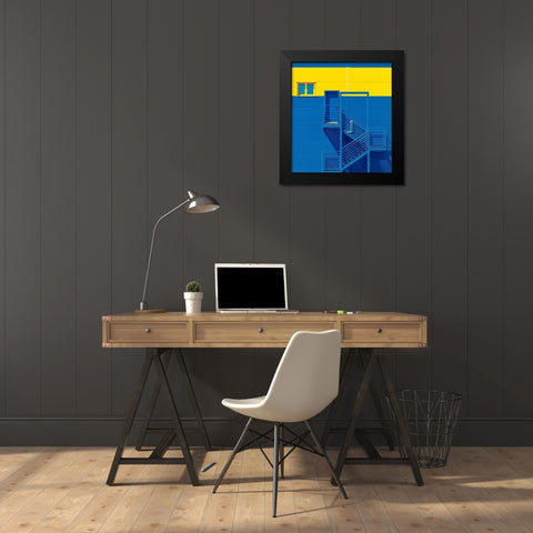 Blue Yellow Black Modern Wood Framed Art Print by Bakotic, Igor