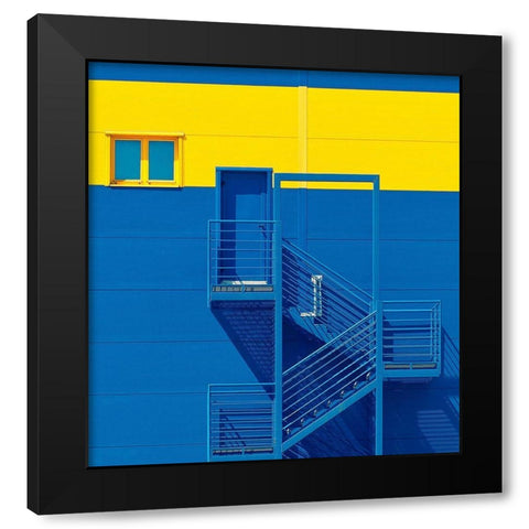 Blue Yellow Black Modern Wood Framed Art Print with Double Matting by Bakotic, Igor
