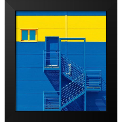 Blue Yellow Black Modern Wood Framed Art Print by Bakotic, Igor
