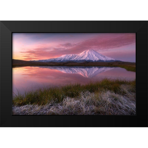 Frosty Morning At Tolbachik Volcano... Black Modern Wood Framed Art Print by Kukrinov, Alexandr