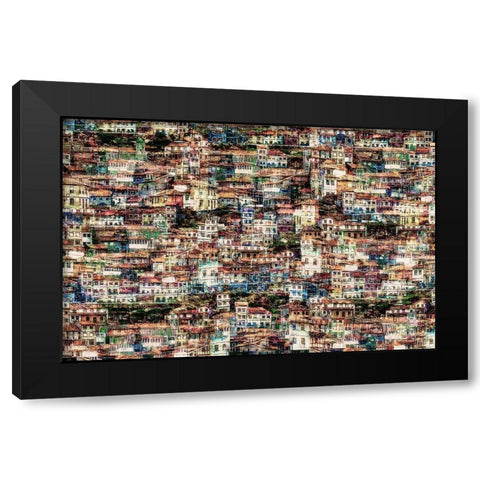 Cudillero Black Modern Wood Framed Art Print by W., Orkidea