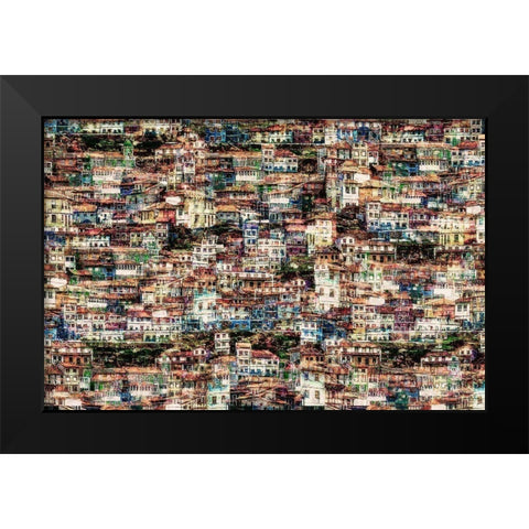 Cudillero Black Modern Wood Framed Art Print by W., Orkidea