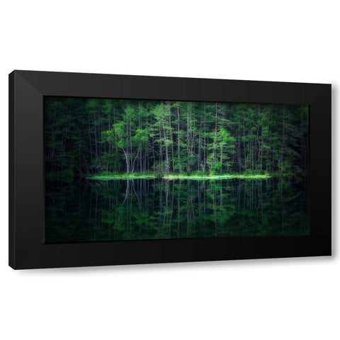 Green World Black Modern Wood Framed Art Print by Mitamura, Takeshi