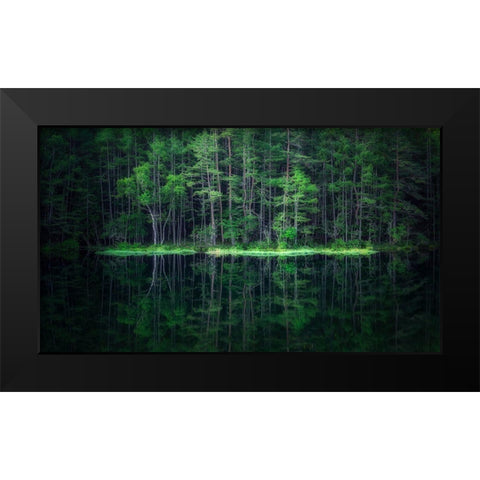 Green World Black Modern Wood Framed Art Print by Mitamura, Takeshi