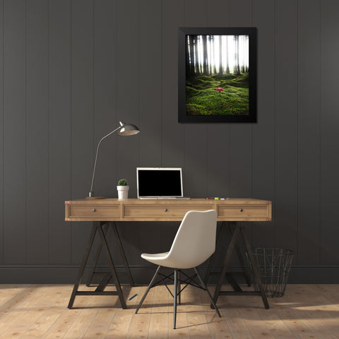 Red Mushroom In The Green Forest Black Modern Wood Framed Art Print by Lindsten, Christian