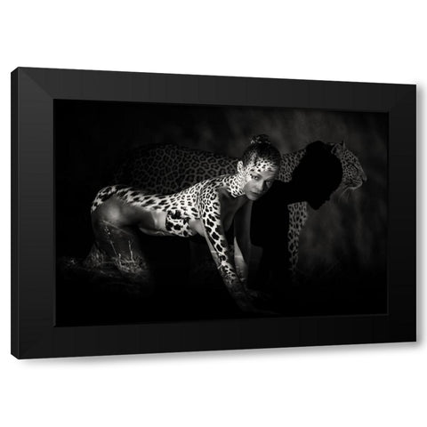 The Leopard Black Modern Wood Framed Art Print with Double Matting by Yang, James