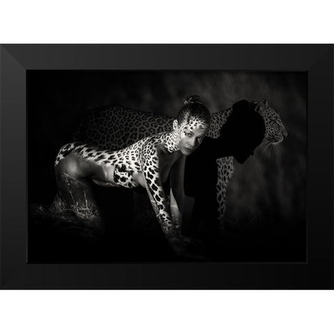 The Leopard Black Modern Wood Framed Art Print by Yang, James