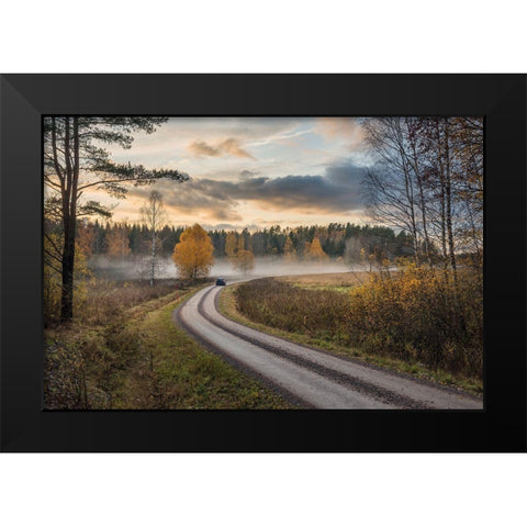Drive In Autumn Colors Black Modern Wood Framed Art Print by Lindsten, Christian