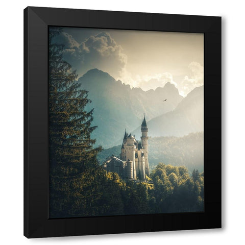 Neuschwanstein Castle Black Modern Wood Framed Art Print with Double Matting by Cevik, Cuma
