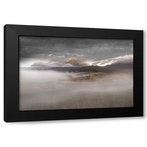 Muya Pagoda And Yala Snow Mountain Black Modern Wood Framed Art Print with Double Matting by Simoon