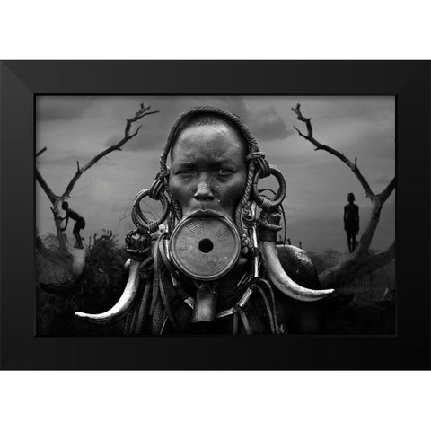 Portrait Woman Mursi Black Modern Wood Framed Art Print by Yosifov, Svetlin
