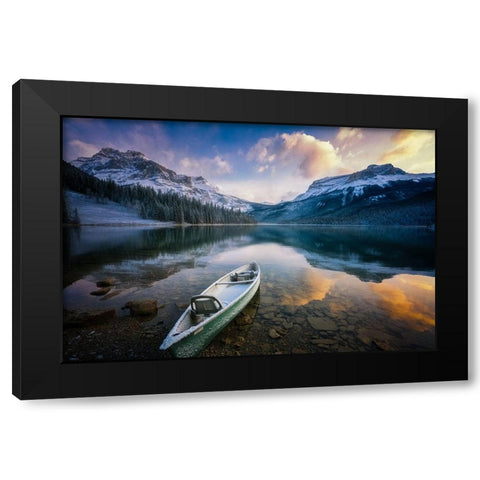 First Snow Emerald Lake Black Modern Wood Framed Art Print with Double Matting by Li, Yongnan