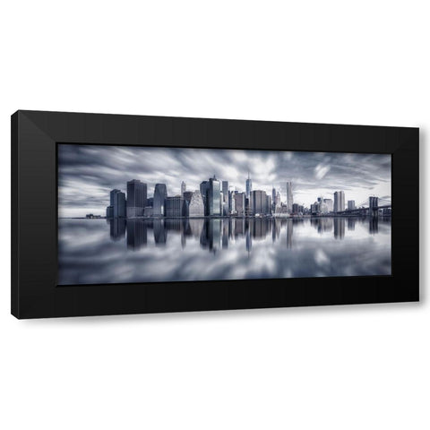Manhattan Reflection Black Modern Wood Framed Art Print with Double Matting by Zheng, Michael