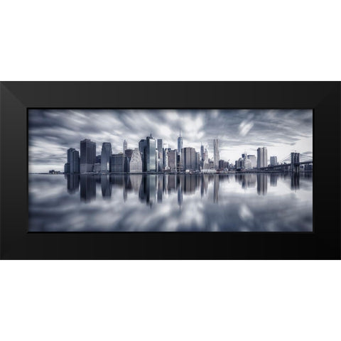 Manhattan Reflection Black Modern Wood Framed Art Print by Zheng, Michael
