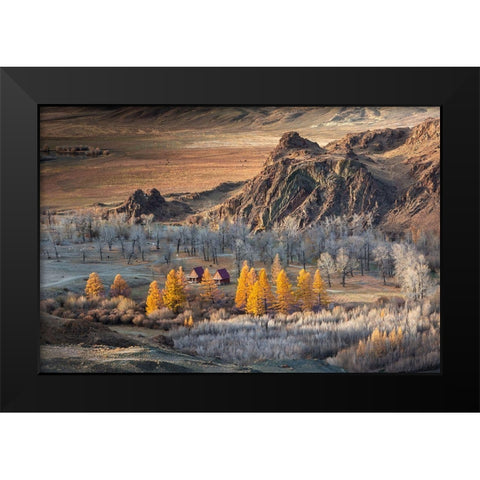 Oasis In The Mountains (Altai) Black Modern Wood Framed Art Print by Pakutina, Anna