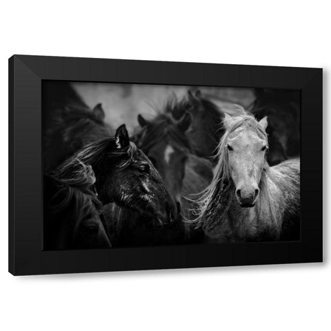 White Black Modern Wood Framed Art Print by Basa, Emine