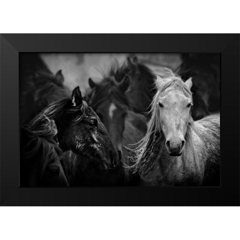 White Black Modern Wood Framed Art Print by Basa, Emine