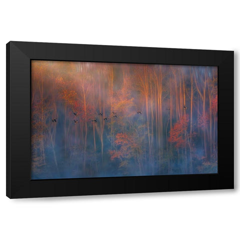 Misty Morning Black Modern Wood Framed Art Print by P., Ruiqing
