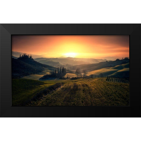Val Dorcia In The Morning Black Modern Wood Framed Art Print by Massetti, Fabrizio