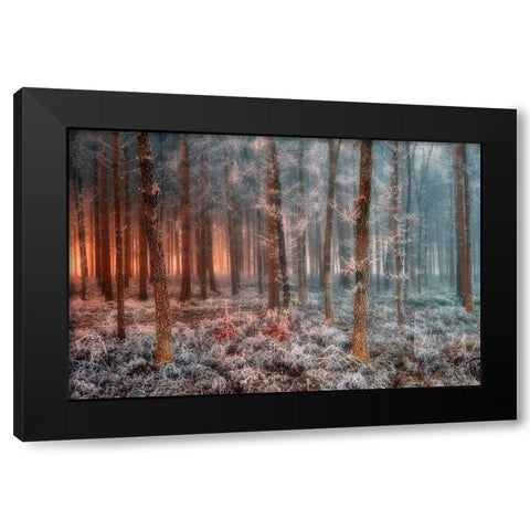 Ice And Fire Black Modern Wood Framed Art Print by Kravanja, Jure