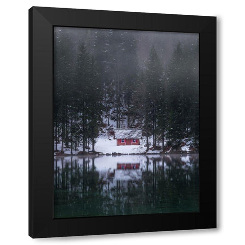 Cottage By The Lake Black Modern Wood Framed Art Print by Krivec, Ales