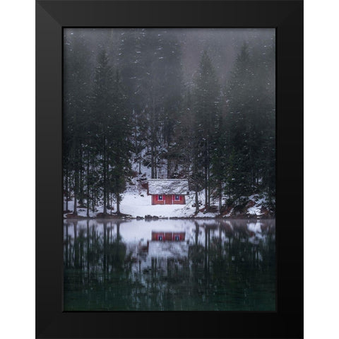 Cottage By The Lake Black Modern Wood Framed Art Print by Krivec, Ales