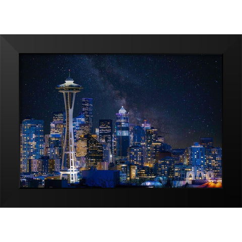 Night At Seattle Black Modern Wood Framed Art Print by Gao, Danny