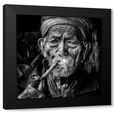 Elderly Smoker Black Modern Wood Framed Art Print by Pandolfini, Sergio