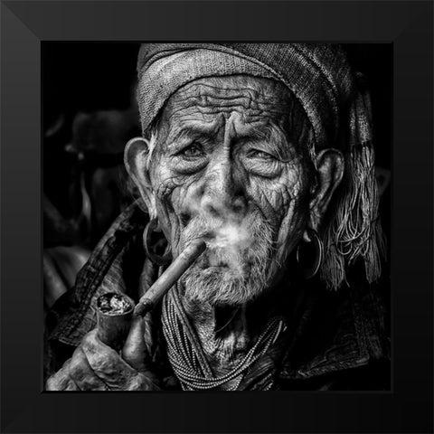 Elderly Smoker Black Modern Wood Framed Art Print by Pandolfini, Sergio