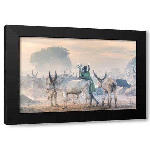 Dinka Herder Black Modern Wood Framed Art Print by Cole, Trevor