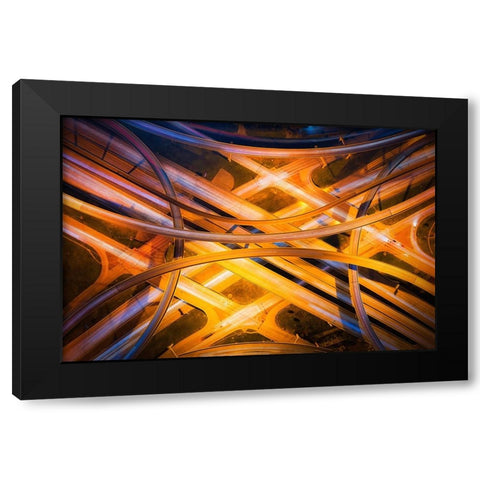 Electric City Black Modern Wood Framed Art Print with Double Matting by Zheng, Michael